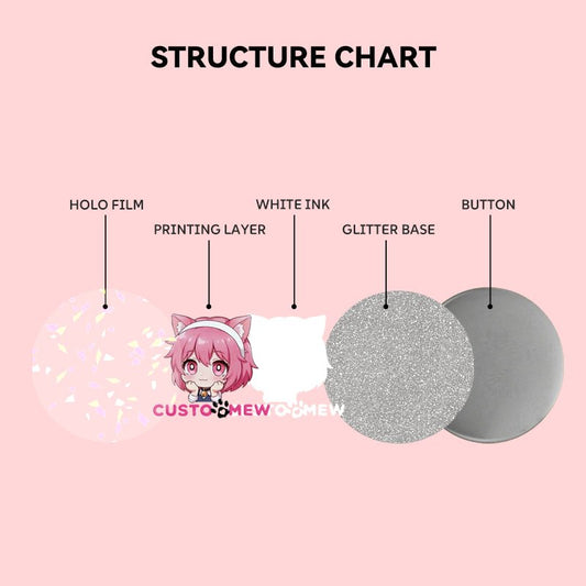 Custom Glitter/Holographic Round Button Pins/Badges - Customew