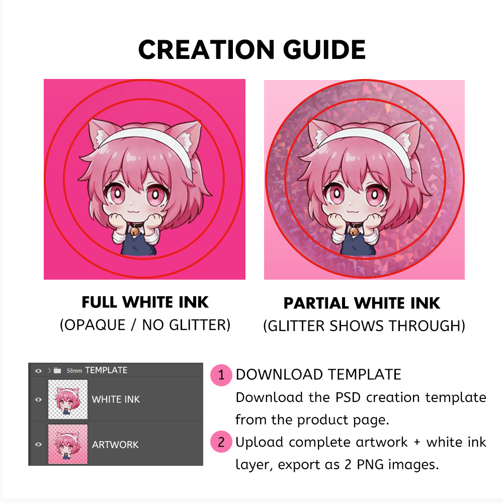 Custom Glitter/Holographic Round Button Pins/Badges - Customew